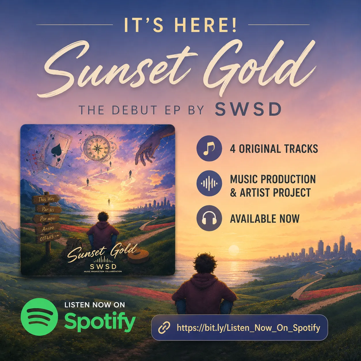 Sunset Gold EP — Out Now on Spotify · share-ready banner